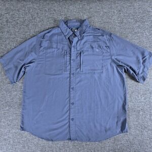 HABIT Mens Short Sleeve Button Up Shirt XL Fishing Blue Solar Factor Travel
